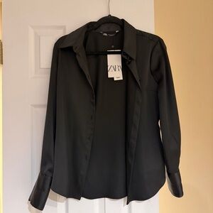 Zara Women's Black Silk Button Down